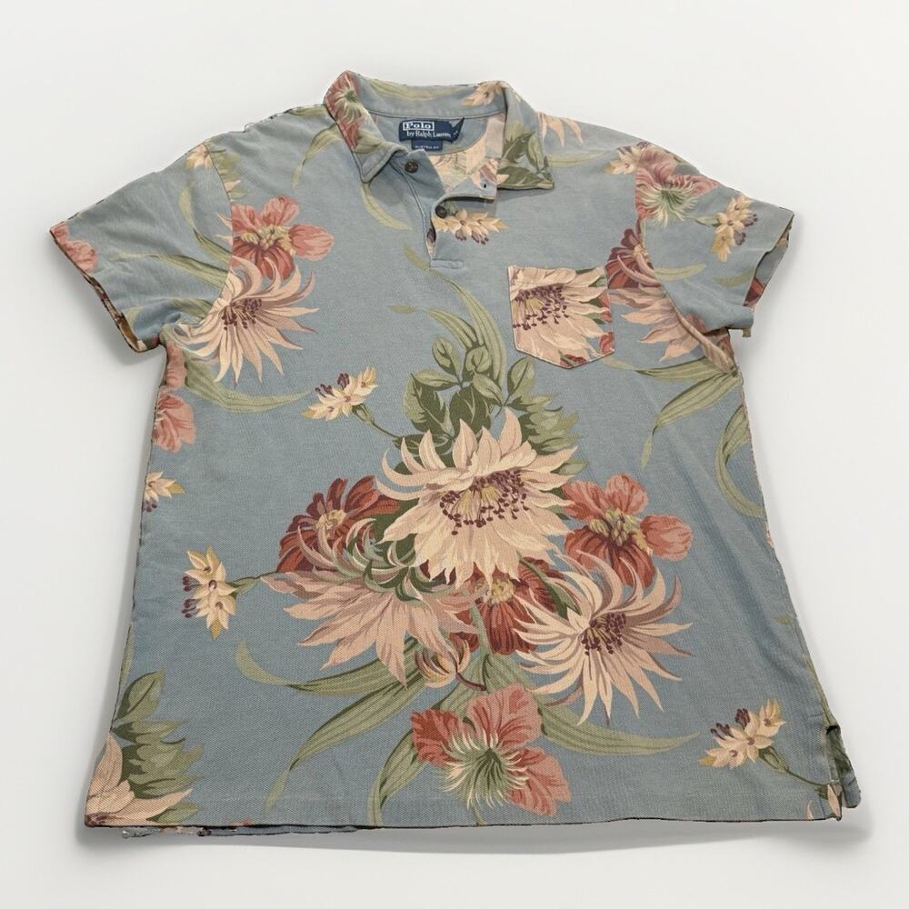 Vintage Polo Ralph Lauren Shirt AOP Tropical Floral Hawaiian Custom Fit Sz L